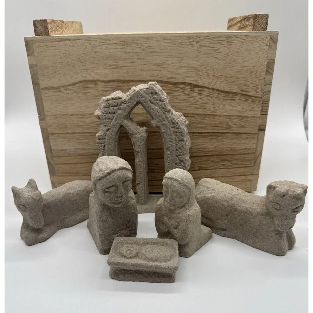 IRISH STONE HANDCAST CELTIC NATIVITY SET BY FORDE CRAFTS LTD. KILCULLEN KILDARE